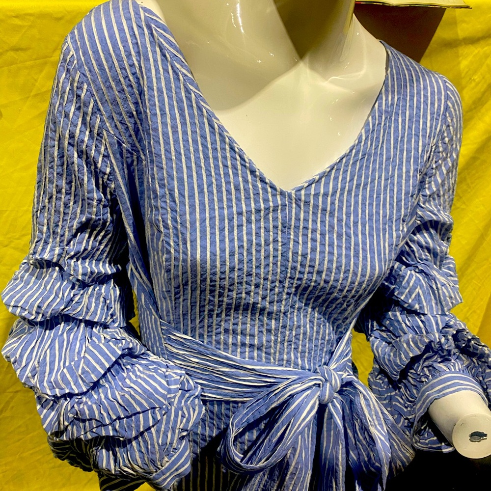 White House Black Market Petite Ruffle Sleeve SeerSucker
